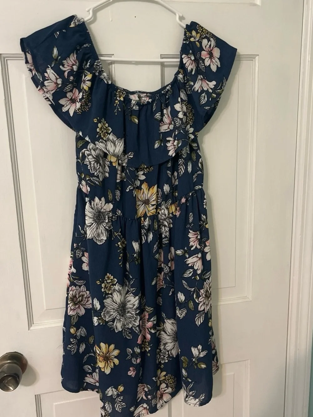 Xhilaration Navy Floral Off-Shoulder Mini Dress with Ruffle - Picture 3 of 3